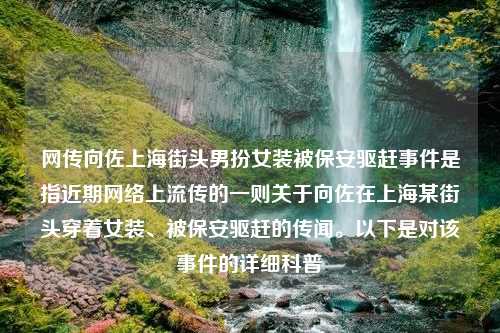 网传向佐上海街头男扮女装被保安驱赶事件是指近期网络上流传的一则关于向佐在上海某街头穿着女装、被保安驱赶的传闻。以下是对该事件的详细科普