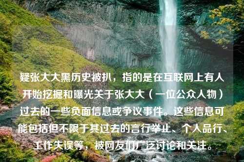 疑张大大黑历史被扒，指的是在互联网上有人开始挖掘和曝光关于张大大（一位公众人物）过去的一些负面信息或争议事件。这些信息可能包括但不限于其过去的言行举止、个人品行、工作失误等，被网友们广泛讨论和关注。