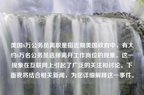 美国6万公务员离职是指近期美国政府中，有大约6万名公务员选择离开工作岗位的现象。这一现象在互联网上引起了广泛的关注和讨论。下面我将结合相关新闻，为您详细解释这一事件。